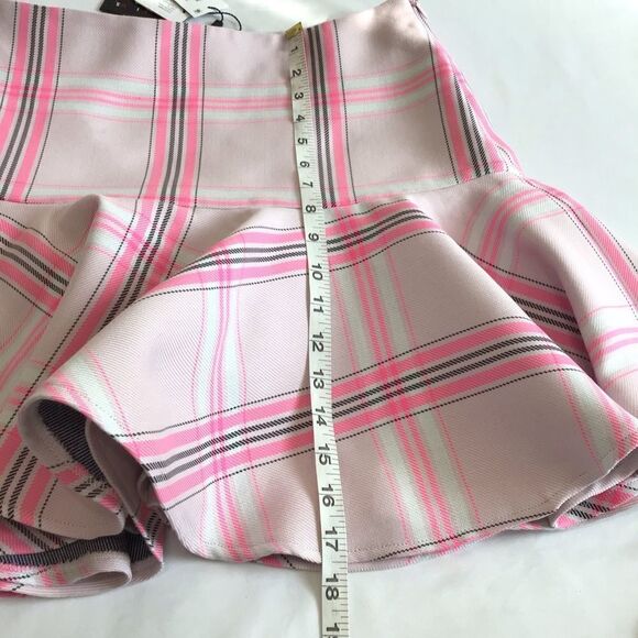 MILLY Pink Plaid Flounce Hem Mini Skirt New With Tag Size 10 - Picture 5 of 10